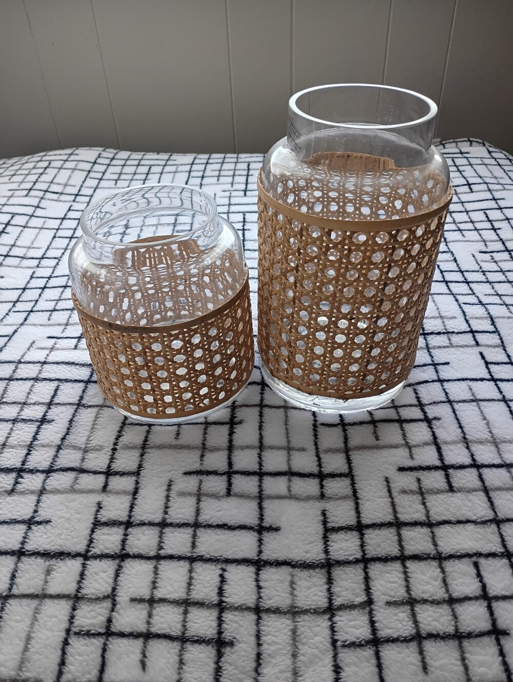 Ashland Glass Vase Pair with Natural Brown Rattan Wraps BUY ALONE - NO BUNDLES